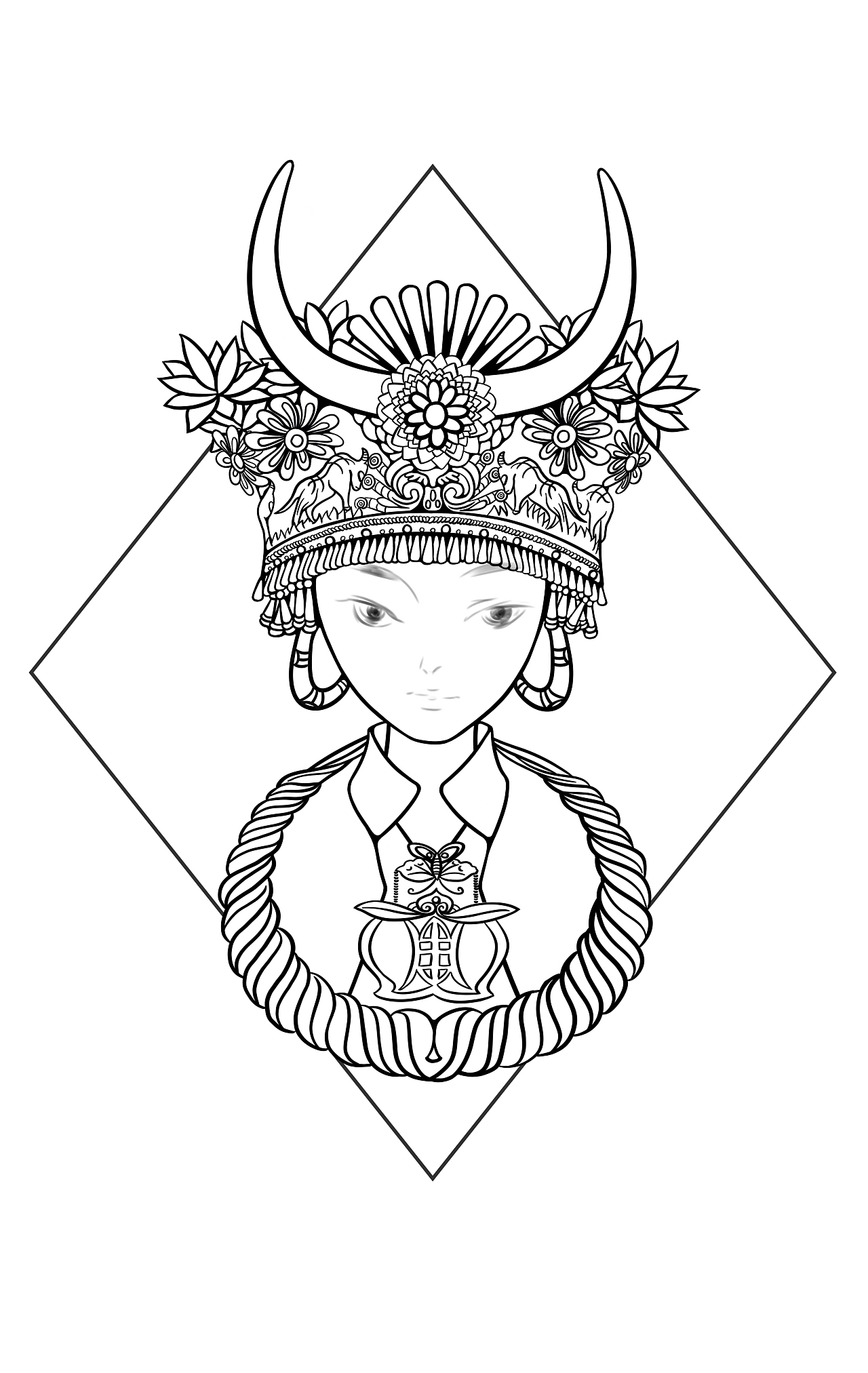 苗族女孩（图ZMTQ3NTYwOTU2） - 商业插画 - 站酷设计师怪力美少女原创素材 - 站酷ZCOOL