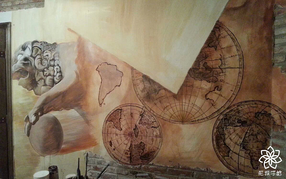 复古餐厅,壁画墙绘,花城手绘,旧时光里的57度湘