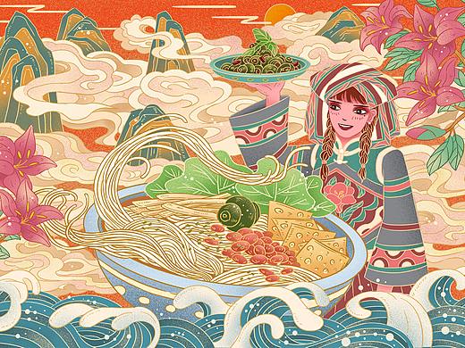 螺蛳粉插画包装（个人主页-ZNTEzNzkxNzI=） - 创作习作 - 站酷设计师蘑菇炒肉原创素材 - 站酷ZCOOL