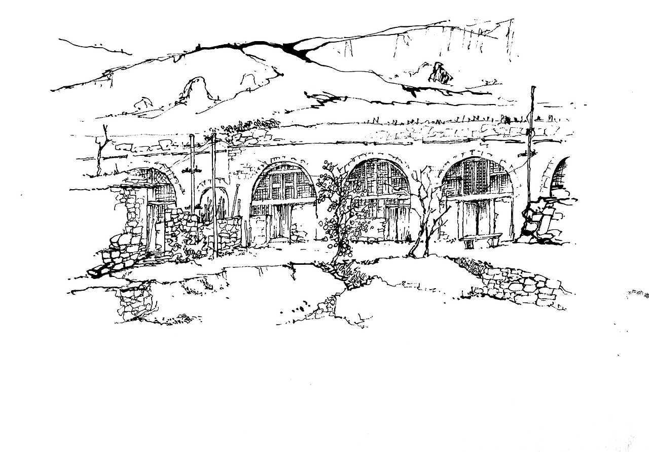窑洞风景速写_延杨红钢笔画-站酷zcool