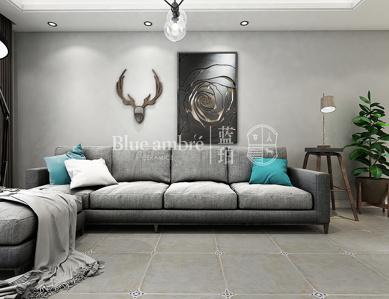 蓝珀瓷砖客厅空间搭配方案（图ZMTYxMzQ3ODI0） - 家装设计 - 站酷设计师言兮之原创素材 - 站酷ZCOOL