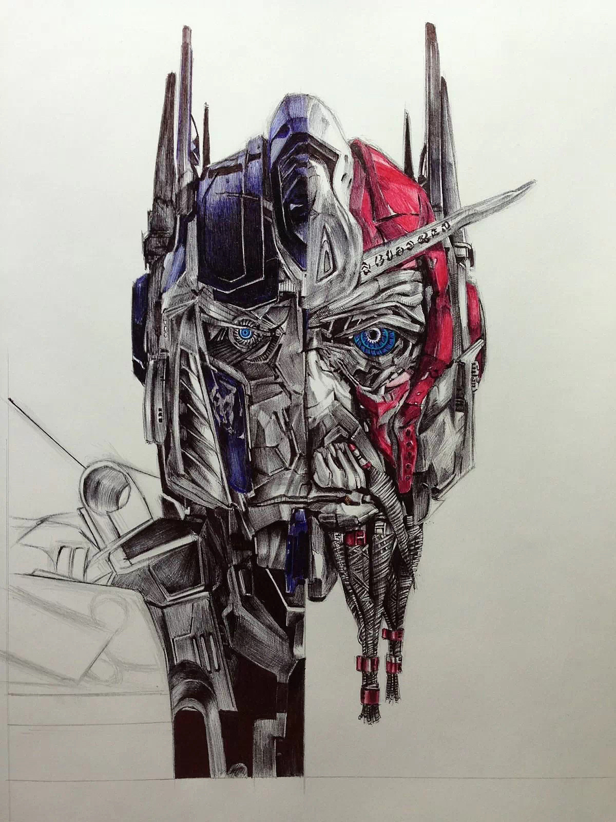 出自《变形金刚3》擎天柱&御天敌,原创构图概念,13年作品三亚|插画师