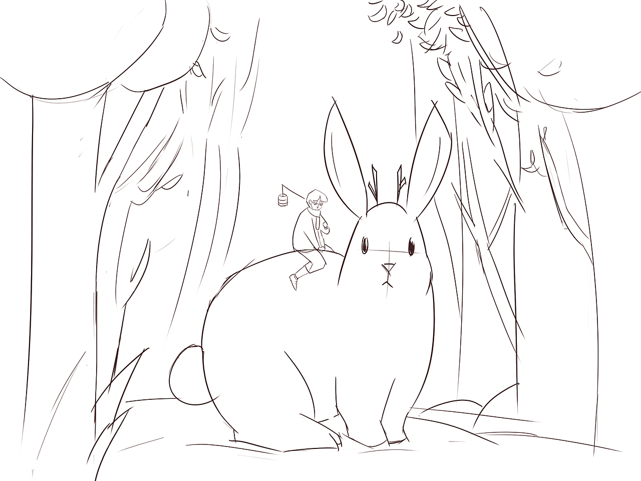 梦幻风插画之兔与男孩
