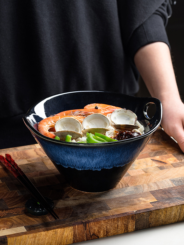 家用泡面碗商用陶瓷日式拉面碗大号双耳碗淘宝摄影餐具