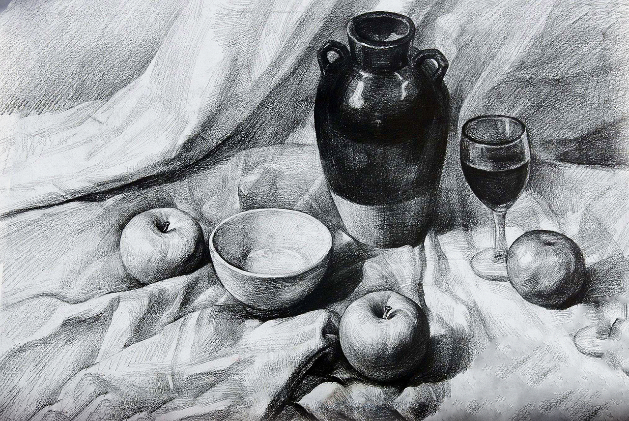 静物素描（图ZMTM3OTA3ODg4） - 绘画 - 站酷设计师艺人xht原创素材 - 站酷ZCOOL
