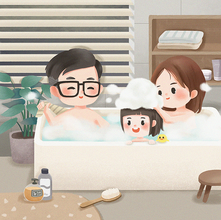一家人泡澡|插画|艺术插画|爱吃面包的麦麦 - 原创作品 - 站酷 (zcool