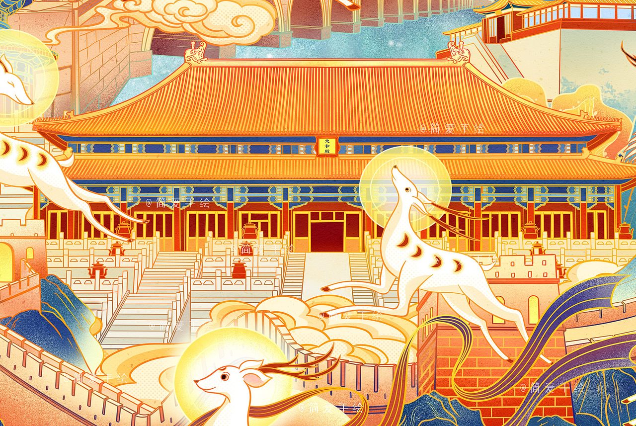 【白鹿追月】中秋立体包装插画（图ZMjE5Njc4MTg0） - 商业插画 - 站酷设计师简爱手绘原创素材 - 站酷ZCOOL