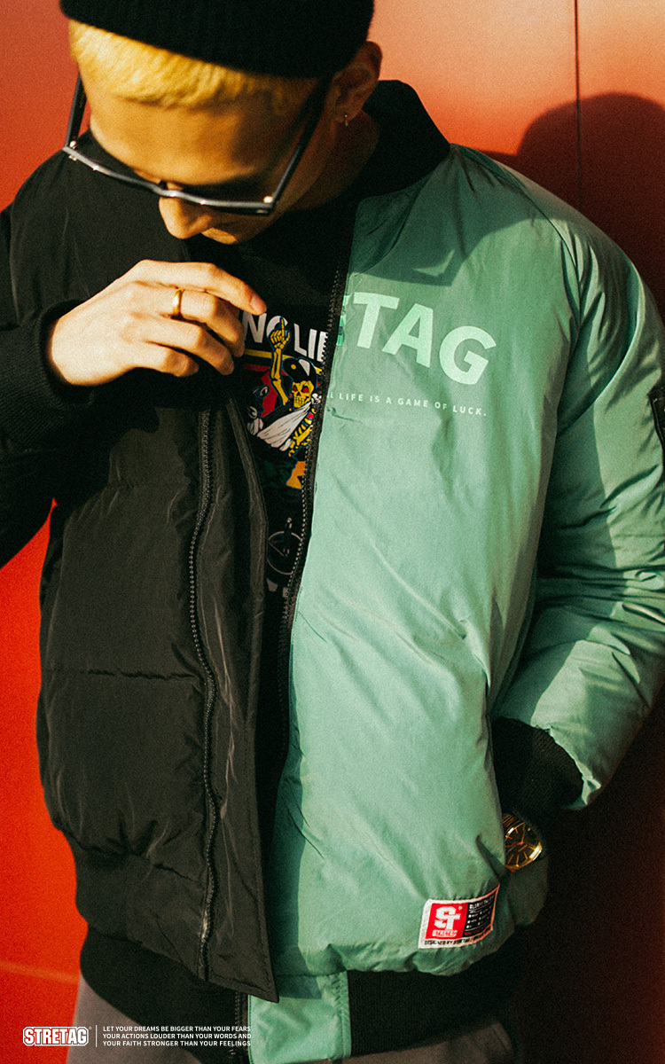 stretag2019秋冬新品时尚潮牌宽松休闲拼接羽绒服外套|服装|休闲/流行