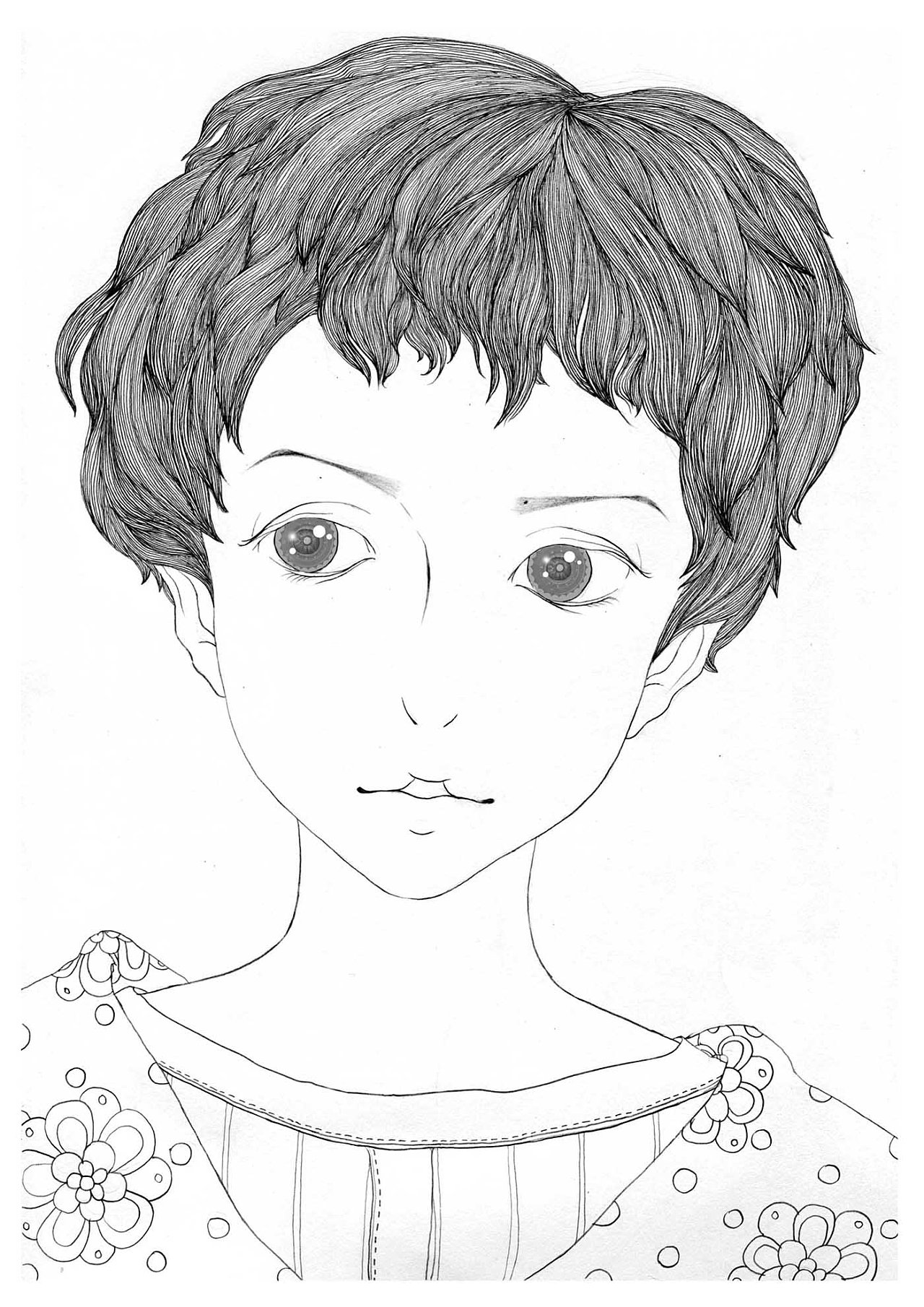 手绘铅笔线条人像插画