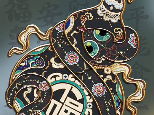 蛇年手机壳商业插画，葫芦与蛇
