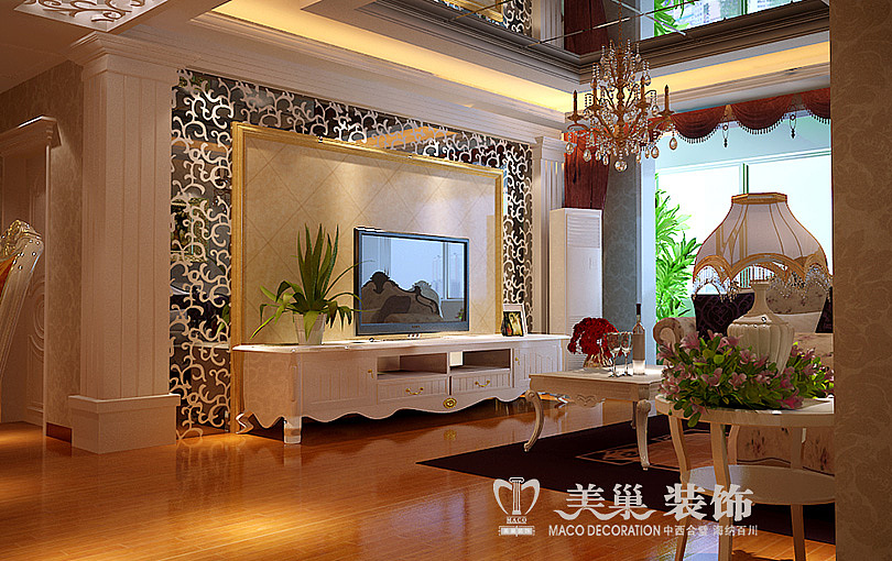 建业森林半岛三室两厅户型140平案例——电视背景墙