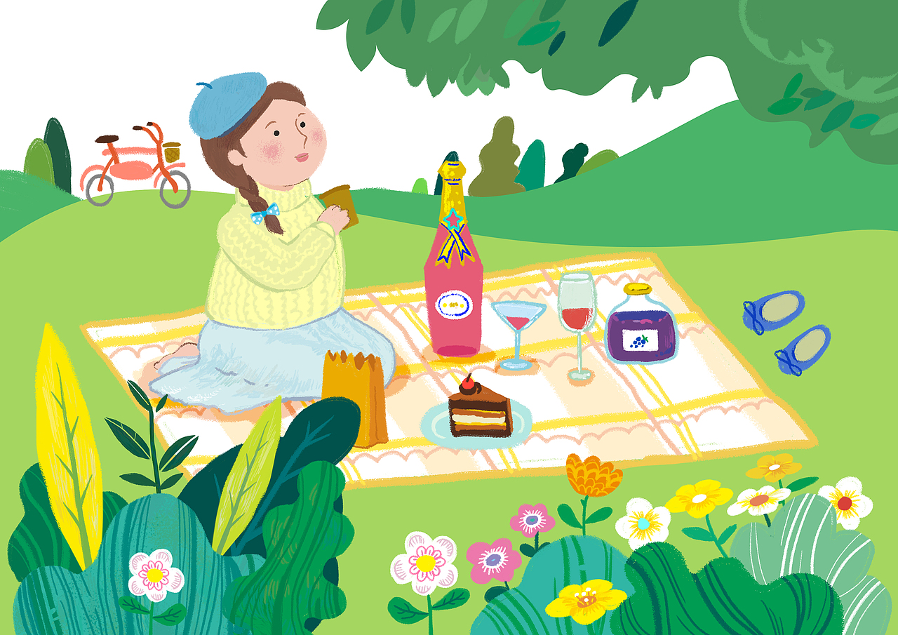 春季主题手绘肌理插画