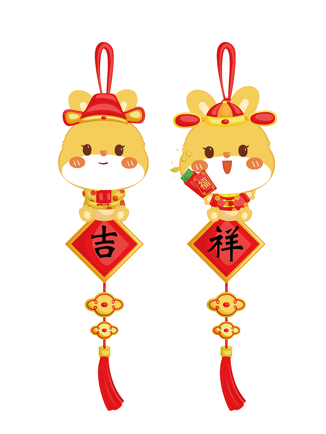 发财兔挂件新年兔年挂件设计插画卡通形象 可授权