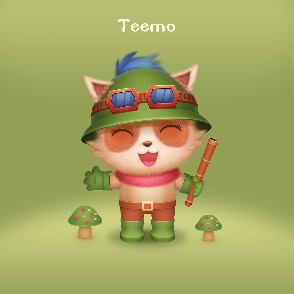 参考英雄联盟提莫,原型是小浣熊,可爱的