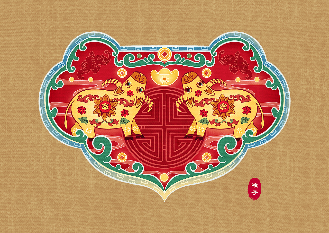 国风插画-金牛贺岁