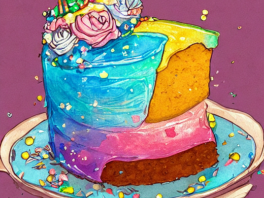 #AI创作实验室#生日，蛋糕，水彩，手绘。可爱