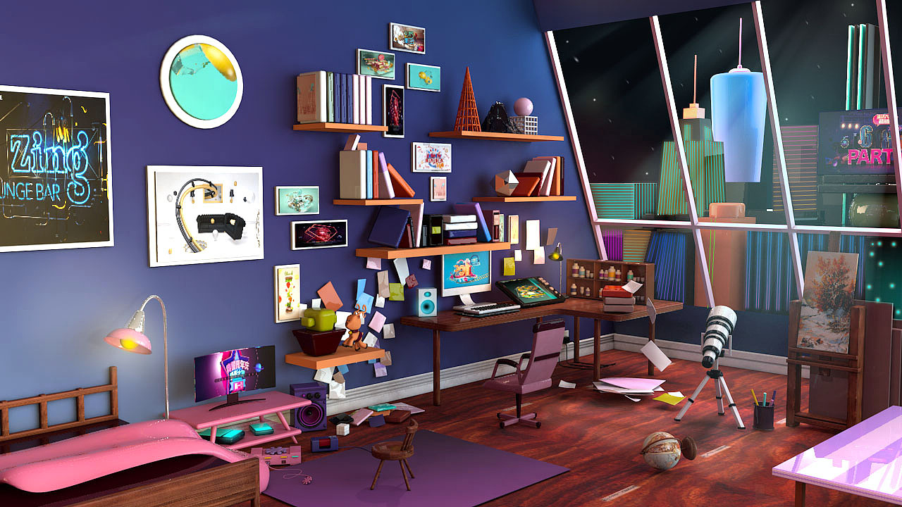 C4D制作的房间布景