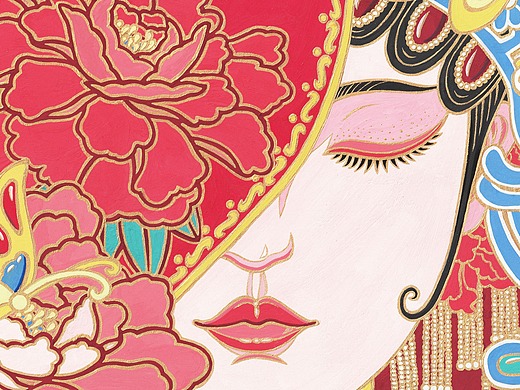 《团扇新娘》水粉装饰画