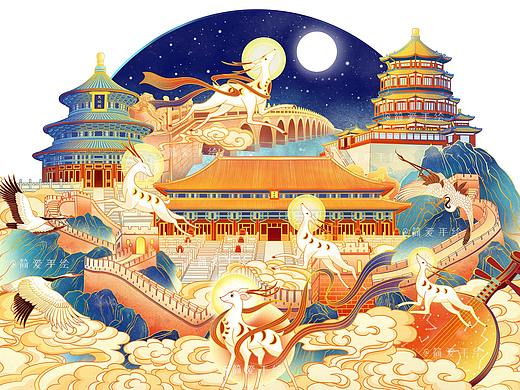 【白鹿追月】中秋立体包装插画