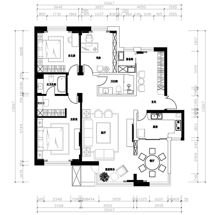 万科金色156平三室两厅简约欧式装修效果图