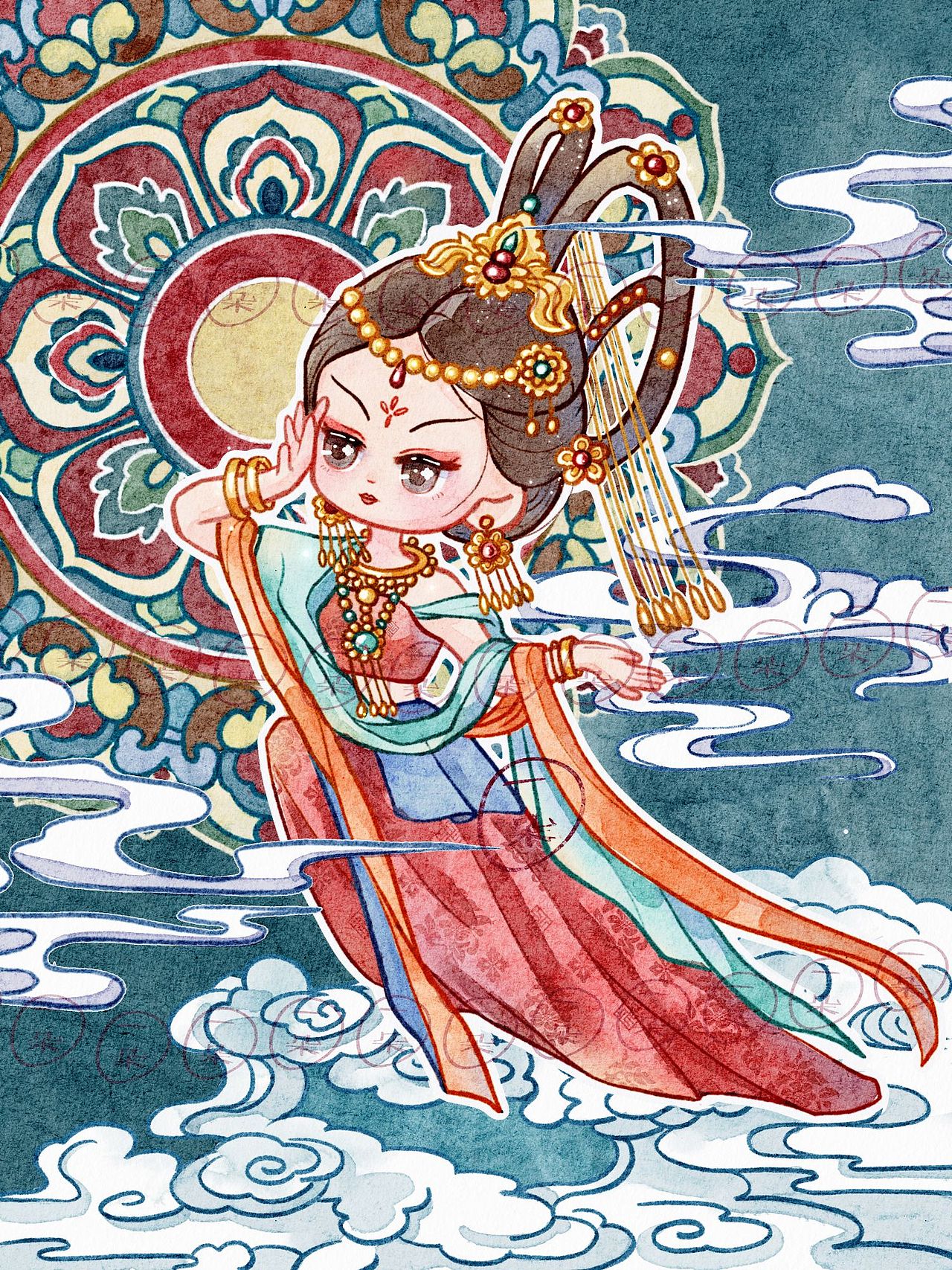 敦煌飞天Q版形象插画