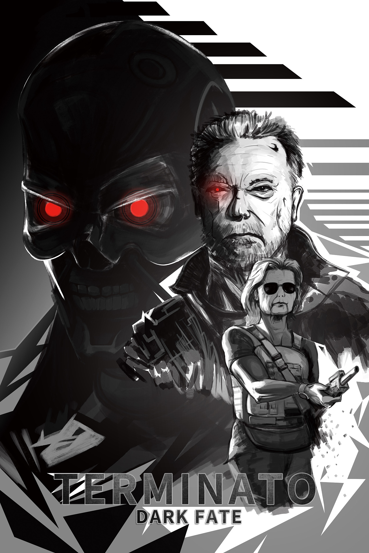 《终结者:黑暗命运》手绘黑白插画