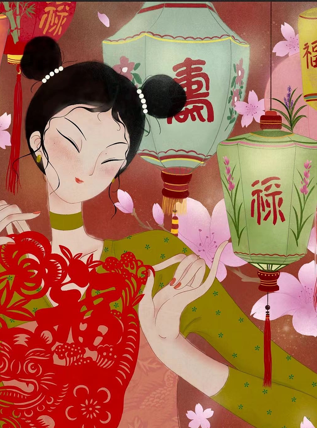 2022虎年新春原创国风插画《福虎迎春》（图ZMjg2ODU1MTMy） - 艺术插画 - 站酷设计师半青姑娘原创素材 - 站酷ZCOOL