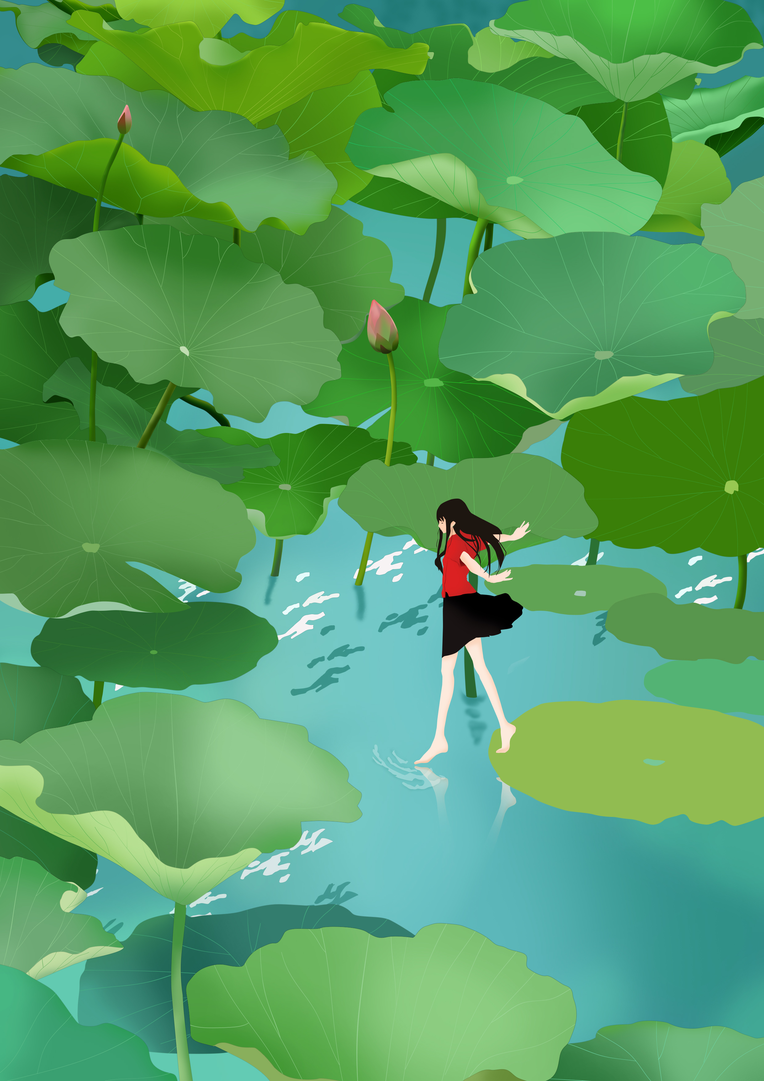 荷塘少女|插画|插画习作|王木木花花 - 原创作品 - 站酷 (zcool)