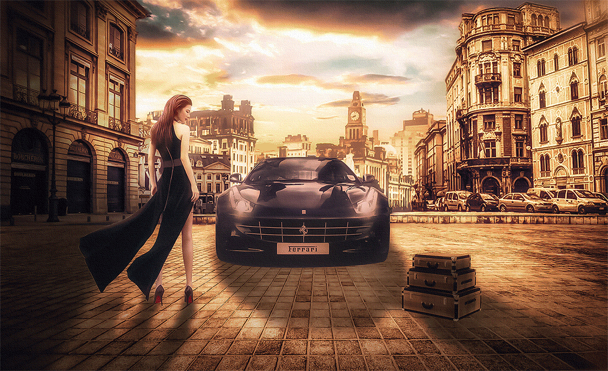 合成美女汽车海报附动图