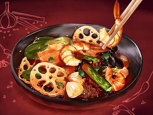 手绘食物餐饮插画麻辣香锅