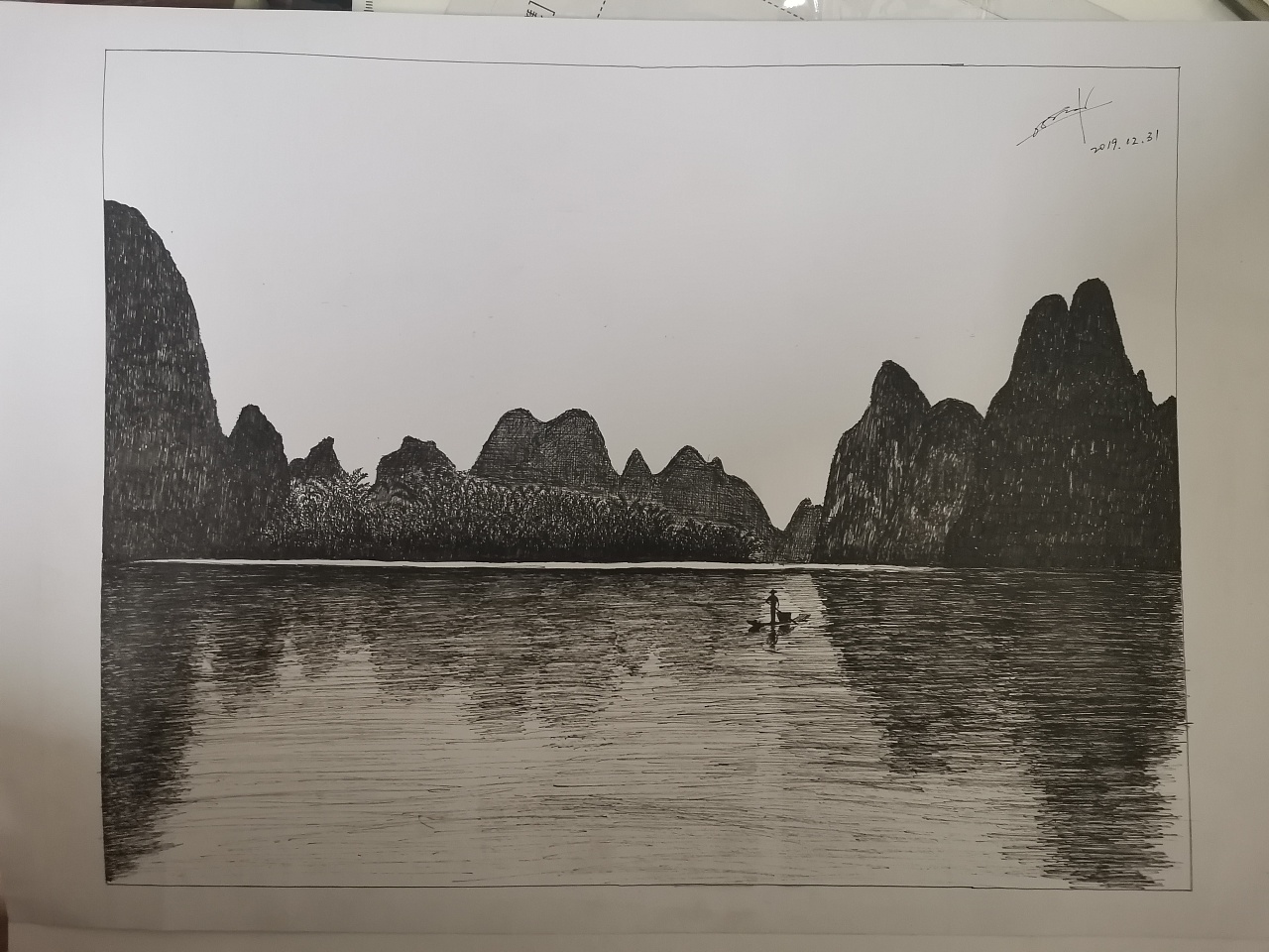 桂林山水画铅笔图片