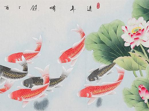 工笔国画荷花图画的最好看的 山东画家张洪山是也
