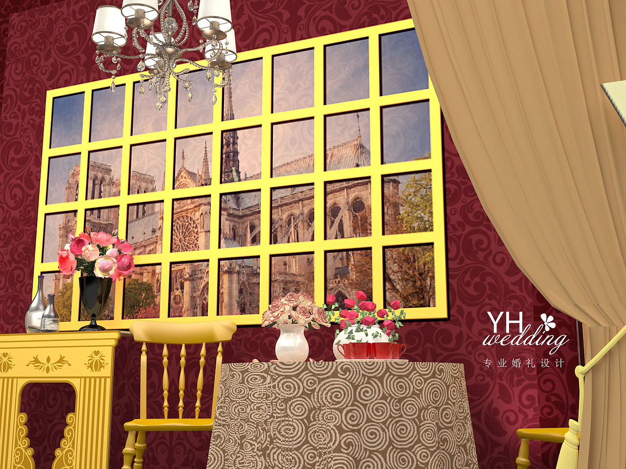 蓝色小城堡+巴黎下午茶 婚礼效果图