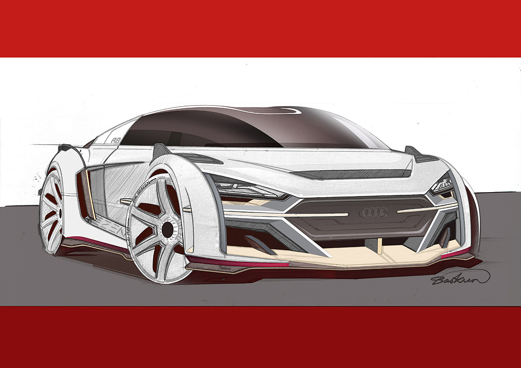 工作室里挂一些朋友们的绘画和设计作品,于是跟我约了一张手绘r8跑车