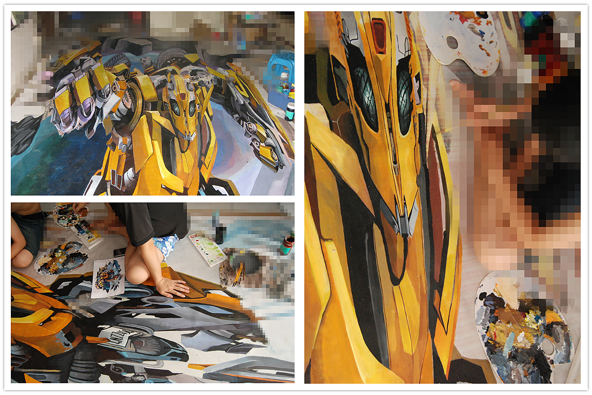 重庆坦克库3D地画变形金刚《大黄蜂》（图ZNDc2NzMxNDg=） - 新锐潮流插画 - 站酷设计师互艺文创原创素材 - 站酷ZCOOL