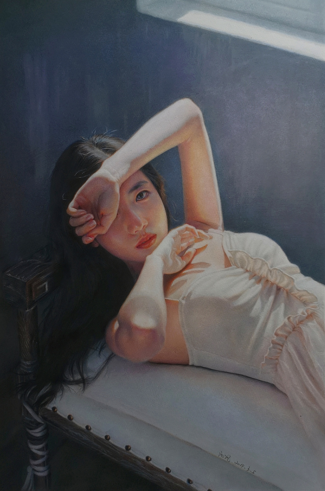 彩铅色粉人像《凝》