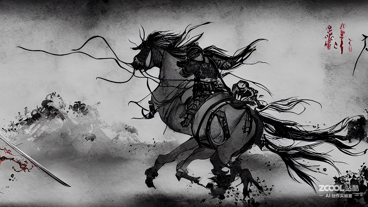 #AI创作实验室#唐武士 战场 水墨（图ZMzIyNzczNjgw） - AI作品 - 站酷设计师啊大呀原创素材 - 站酷ZCOOL