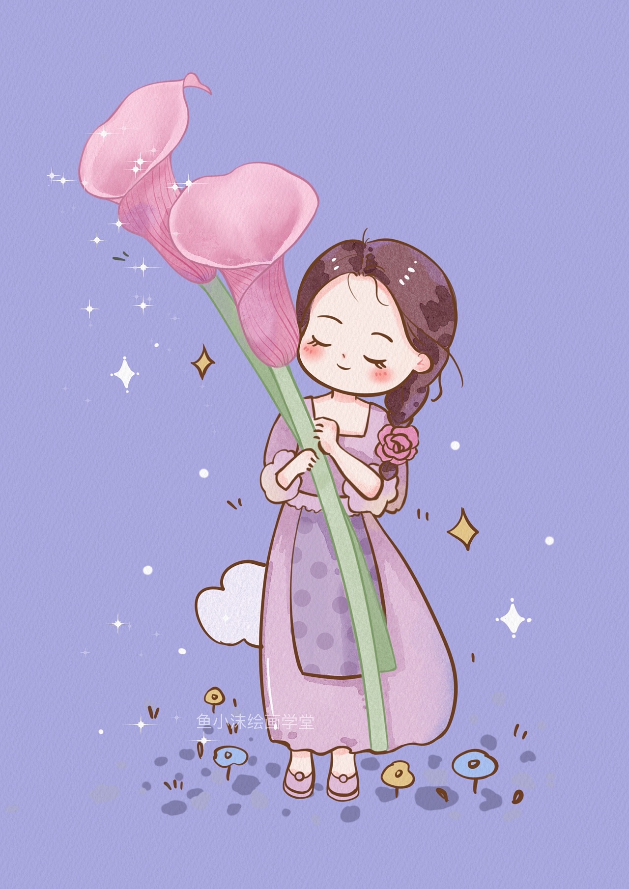 萌萌小人与花系列|插画|商业插画|鱼小沫水彩 - 原创作品 - 站酷