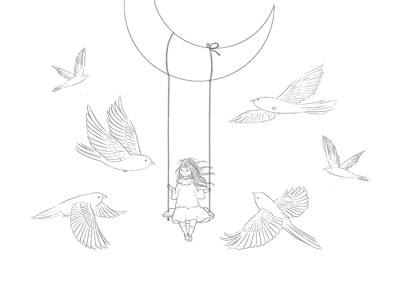 五月插画-月亮秋千（图ZMTYwMzkwNTAw） - 创作习作 - 站酷设计师李那那原创素材 - 站酷ZCOOL