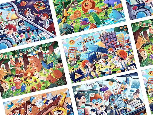 原创风格创意益智拼图插画