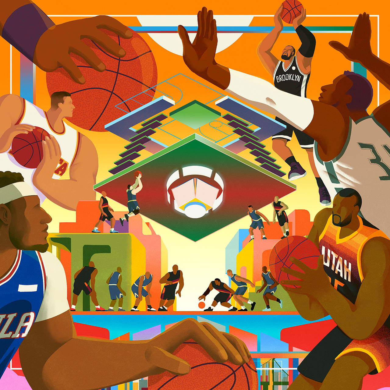 NBA2021季度媒体宣传插画（图ZMjgwNzk0MzI0） - 商业插画 - 站酷设计师cornelia_illo原创素材 - 站酷ZCOOL