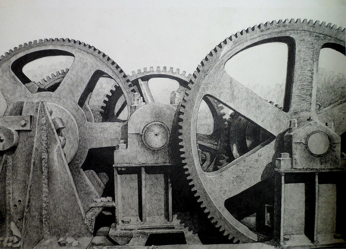 钢笔画 时间齿轮