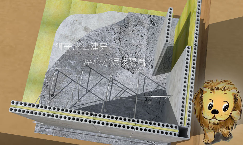 自建房施工新工艺,空心水泥板隔墙系统,狮子座自建房