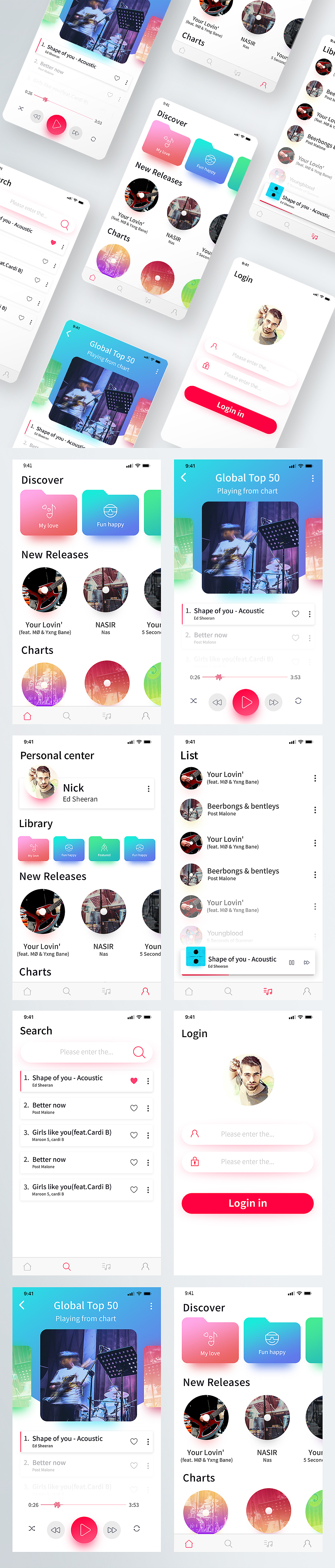 音乐APP展示（图ZMjUwMTk2Njgw） - APP界面 - 站酷设计师下雨没伞走快点原创素材 - 站酷ZCOOL