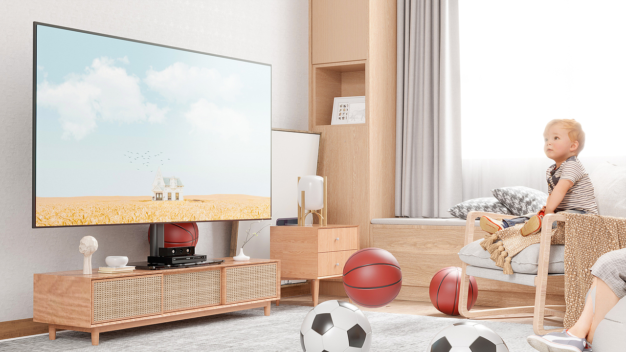 C4D写实动画渲染—大尺寸电视机支架，corona室内产品