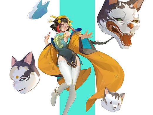 #匠人绘教程#阴阳师面气灵魅猫闲游同人图绘制教程