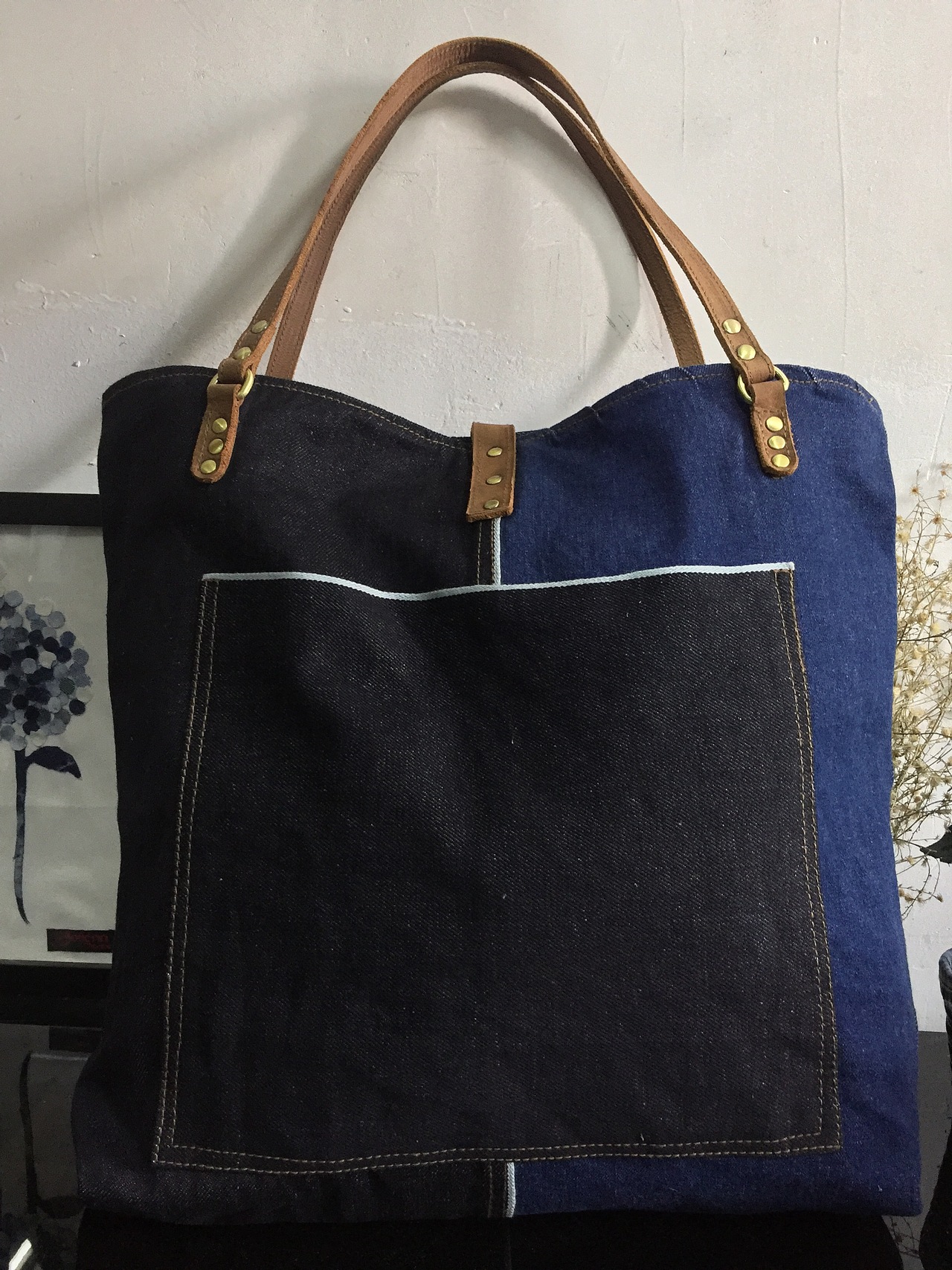 火星老菜-拼色手工牛仔包