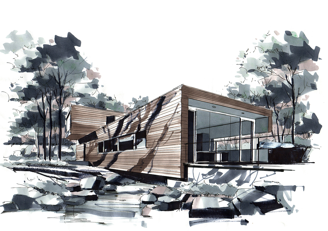 灰色系列建筑手绘设计