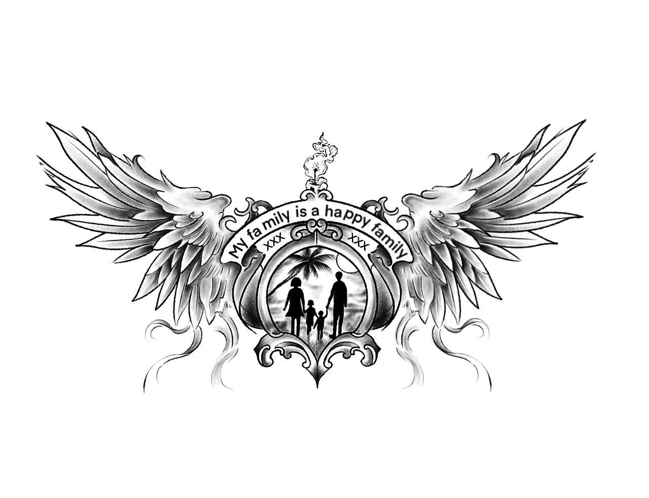 家庭守护花胸纹身手稿|插画|商业插画|红与黑书画工作室 - 原创作品