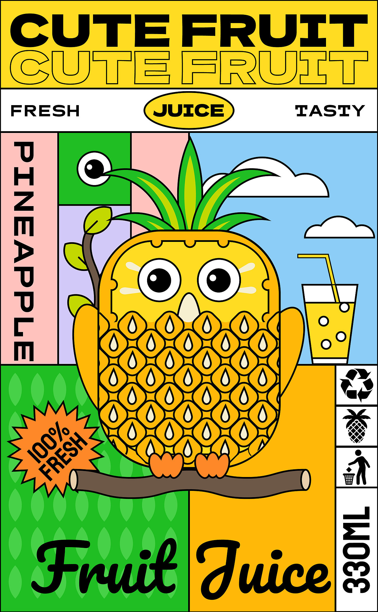 罐装果汁饮料商业插画包装设计